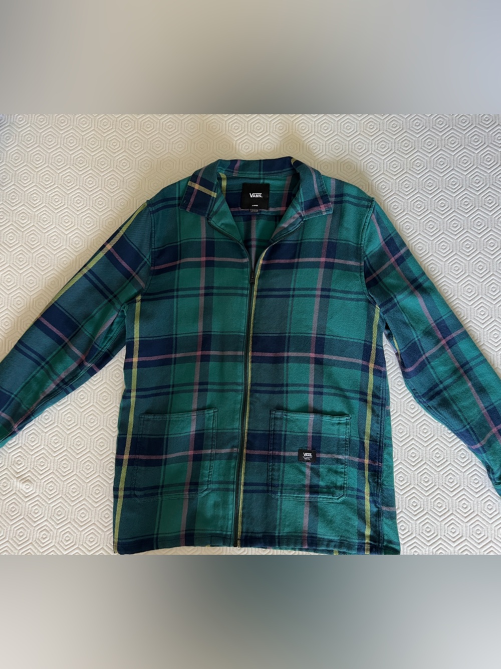 Vans Green and Navy Plaid Zip Jacket with Pink and Yellow Accents